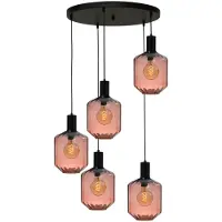 Masterlight 5 Lichts Vide Hanglamp Zwart Porto Met Jagger Red Glazen Ø 24cm