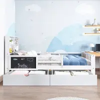 Merax Kinderbed 90x200 cm - eenpersoonsbed - met lade en krijtbord - zonder matras - wit