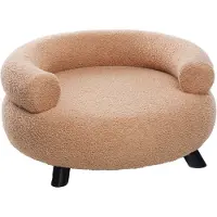 Flamingo Hondenbed – Sofa hond – Sofa kat – Dudo Rond Beige – 62 x 62 x 28 cm – houten pootjes – afwasbaar – ronde hondenbank
