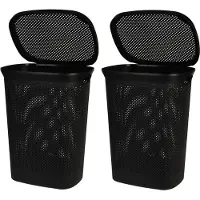 Storage solutions Bathroom Solutions Wasmand - Set van 2x stuks - zwart - 60 liter - 37 x 46 x 60 cm - met deksel