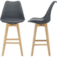 En.casa Barkruk set van 2 kunstleer en beuken 105x48x58 cm grijs