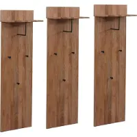 MCW set van 3 garderobe panelen MCW-P55, wandgarderobe, massief houten legplank met haken, eikenhout