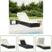The Living Store Lounge Stoel - Ligbed - Ligbed met inklapbaar dak 213x63x97 cm poly rattan zwart - Buitendrank - Tuinset - Patio Set
