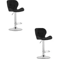 Leobert Set van 2 Barkrukken WEST – Velvet Zwart, Chromen Basis, Rugleuning, Verstelbare Hoogte, 360° Draaibaar, Comfortabele Voetsteun, Antislip Onderstel, Modern Design, Max. 110 kg