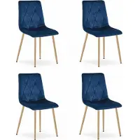 Leobert Set van 4 Eetkamerstoelen LIBRA Donkerblauw – Houtlook Metalen Poten, Modern Velvet Bekleding, Ergonomisch Design, Max. 120 kg