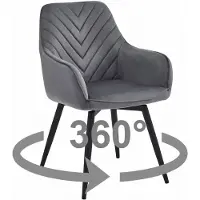 Leobert Eetkamerstoel NANA360 – Donkergrijs Velvet – 360° Draaibaar – Zwarte Metalen Poten