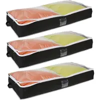 Storage solutions Dekbed/kussen opberghoes met venster - 3x stuks - zwart - 100 x 45 x 16 cm - Opberghoezen - Beschermhoezen - Dekentassen - Kussentassen