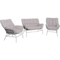 Mendler Loungeset -P75, tuinset bankstel, stof 220 g/m² polyrotan metaal ~ lichtgrijs, bekleding beige