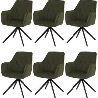 Mendler Set van 6 eetkamerstoelen -L80, keukenstoel, gestoffeerde stoel met armleuningen, draaibaar, metaal, stof/textiel ~ groen