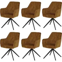 Mendler Set van 6 eetkamerstoelen -L79, keukenstoel met draaibare armleuningen en automatische terugvering, fluweel 440 g/m² ~ suède-look, mosterdgeel