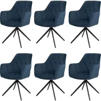 Mendler Set van 6 eetkamerstoelen -L80, keukenstoel, gestoffeerde stoel met armleuningen, draaibaar, metaal, stof/textiel ~ blauw