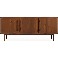 Idimex TECCA dressoir met 3 massief houten deuren, kastanjekleur - woonkamer meubels in mid-century stijl met verstelbare planken en hoge poten - ambiente