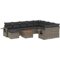 vidaXL 11-delige Loungeset met kussens poly rattan grijs
