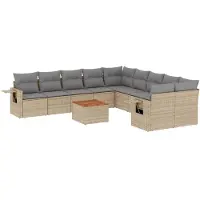 vidaXL 11-delige Tuinset met kussens poly rattan beige