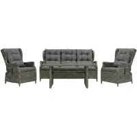 Denza Furniture Belfort stoel-bank wicker loungeset - verstelbaar 5 personen | wicker | kobo grey (donkergrijs/donkerbruin) | 4-delig