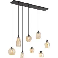 QAZQA Art deco hanglamp zwart met amber glas 8-lichts - Hanne