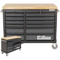 Baumarktplus - Werkplaatswagen DELUXE - 12 Laden - 123 cm Breed - Massief Hardhouten Werkblad - Gereedschapswagen - Antraciet - Leeg