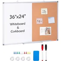 Vevor 36" x 24" Whiteboard &amp; Kurkbord Combo met Aluminium Frame – 2-in-1 Magnetisch Droog Uitwisbaar Bulletin Board voor Wandmontage – Ideaal voor School