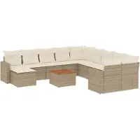 vidaXL 12-delige Loungeset met kussens poly rattan beige