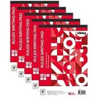 Viking Notitieblok A4+ Gelinieerd Geniet Bovengebonden Papier Soepele kaft Rood Geperforeerd 200 Pagina's 5 Stuks