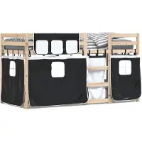 vidaXL Stapelbed met gordijnen 90x190 cm grenenhout wit en zwart