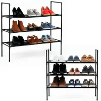 Springos Schoenenrek | 9 - 12 Paar Schoenen | 3 Laags | Polyester/Metaal | Zwart | 28 X 72 X 72 CM