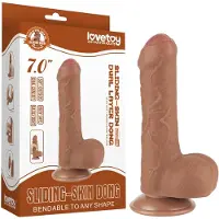 Lovetoy Sliding-Skin - realistische dildo met ballen - 18,3cm - huidskleur