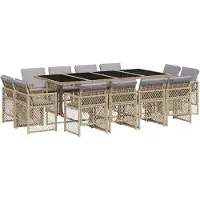 vidaXL 13-delige Tuinset met kussens poly rattan gemengd beige
