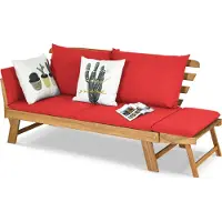 Costway Tuinbank met ligfunctie, tuinset met kussens en inklapbare armleuningen, 198 x 75 x 75 cm, rood