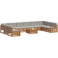 vidaXL Sofa-Sets 11 st Natuurlijk en Licht Grijs Massief Acacia Hout
