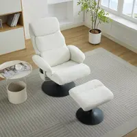 OKWISH Relax fauteuil met elektrische verwarming, ligbed met voetsteun, 360° draaibaar met ligpositie en 5-puntsmassage, gestoffeerde fauteuil van chenille, wit