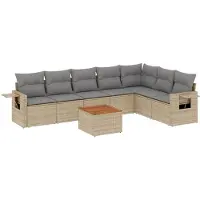 vidaXL 8-delige Loungeset met kussens poly rattan beige
