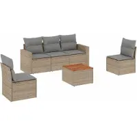 vidaXL 6-delige Loungeset met kussens poly rattan gemengd beige