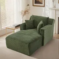 OKWISH Chaise Longue 1-Zits - Comfortabel Relax- en Slaapsofa Zonder Montage - Voor Woonkamer of Kantoor - Cord - Groen