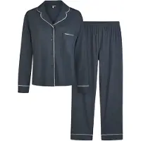 Louise Dames pyjama set lang modal met knoopsluiting donker