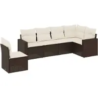 vidaXL 6-delige Loungeset met kussens poly rattan bruin
