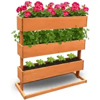 Coemo verticaal verhoogd bed Plantenbak (3 verdiepingen) incl. plantfolie - ca. 75 x 30 x 75 cm - Bruin