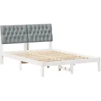 vidaXL Bedframe met Gevoerde Hoofdbord met hoofdeinde Wit 150 x 200 cm