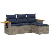 vidaXL 4-delige Loungeset met kussens poly rattan grijs