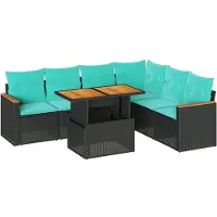vidaXL 7-delige Loungeset met kussens poly rattan zwart