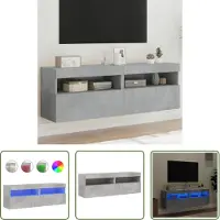 The Living Store Tv-kast - Tv-wandmeubel - Tv-wandmeubels met LED 2 st 60x30x40 cm betongrijs - Led Verlichting - Rgb Verlichting - Houten Tv-standaard