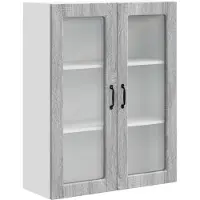 vidaXL Wandglas Kasten PORTO Grijs Sonoma 80 x 31 x 100 cm