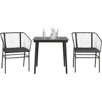 vidaXL 3-delige Tuinset met kussens poly rattan glas zwart
