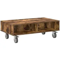 vidaXL Bijzettafel met wielen Rook Eiken 90 x 50 x 30 cm Bewerkt hout