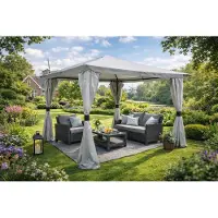 Sombrilla Luxe Tuinpaviljoen Sahara 3,3x3,3m – Steengrijs – 100% Waterdicht – PVC Dak (270 g/m²) – Inclusief Zijwanden – Partytent – Prieel – Overkapping voor Tuin