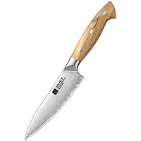 Xinzuo X02O Pin Series Groentemes 13,5 cm – Professioneel Keukenmes – Olijfhouten Handvat – 3-Laags Composietstaal met Stonewash Afwerking