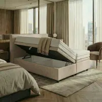 Mörgenn Opbergboxspring Havn met klep - Met Suprême Matras - Beige - 160x210 cm - Inclusief Dekbed en Kussens