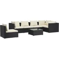 vidaXL 7-delige Loungeset met kussens poly rattan zwart
