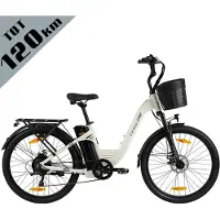 TTGO Elektrische Fiets C2 Pro - 26" stadsfiets - Tot 120 km Actieradius - 36V 18Ah Accu - Shimano 7 Versnellingen - LCD Display - Voorvorkvering - Inclusief Bagagedrager en Mand - wit
