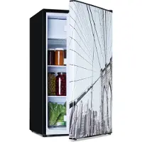 Klarstein CoolArt koel-vriescombinatie - Koelkast met 2 koelstanden, designfront, 5-traps thermostaat, 0 tot 10 °C, inhoud: 79 liter, motief: Stadsgezicht